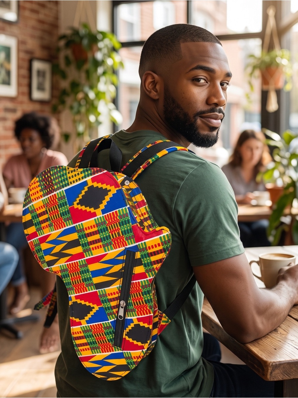 Africa-Shaped Waxed Ankara Structured Backpack 17in🎒